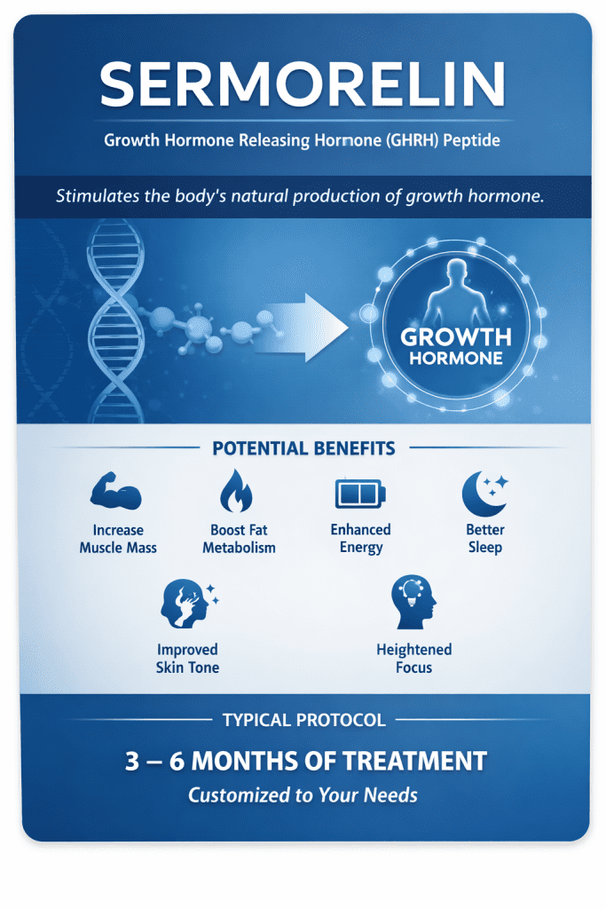 Sermorelin peptide therapy poster at Quick Start Medical Weight Loss and Wellness Center